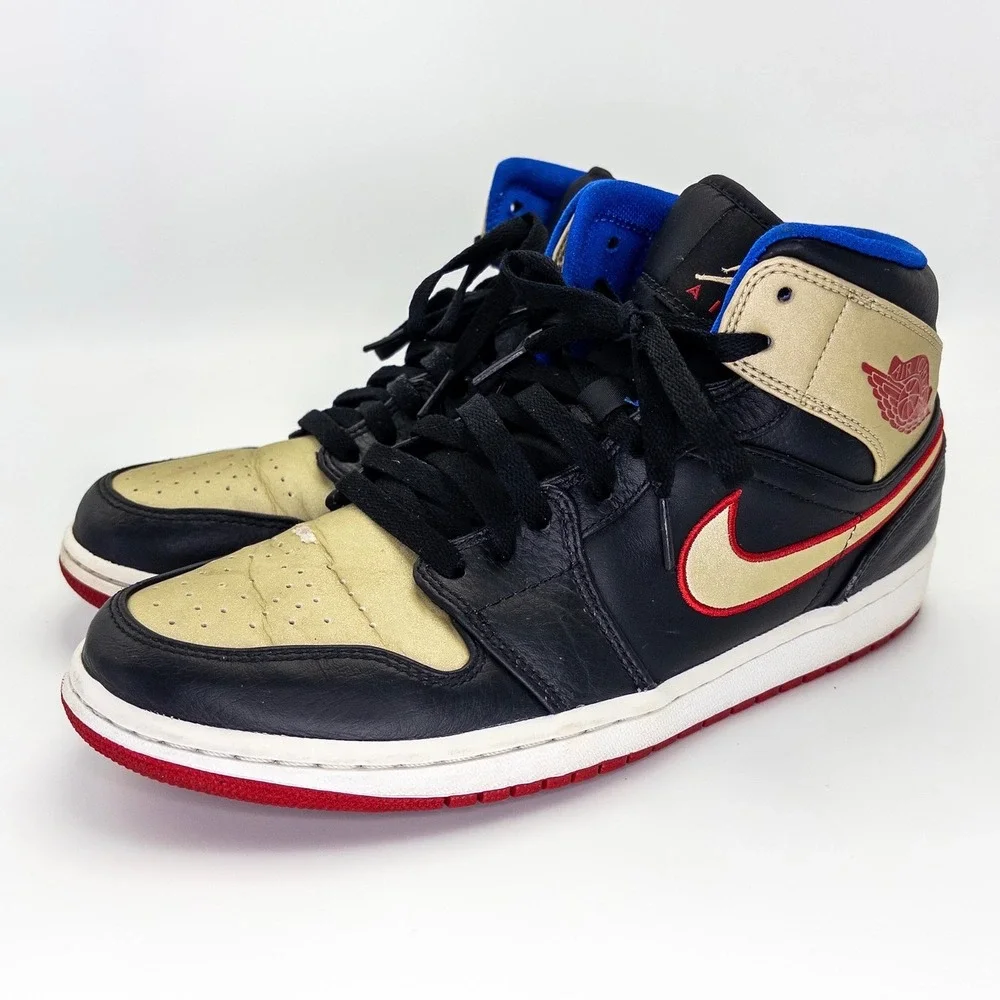 Nike Air Jordan 1 Mid Black Gold Red 554724-013 Men's Size 9 2013 Retro
